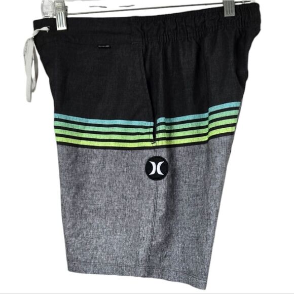 Hurley Phantom Baja Malibu Boardshort Gray Stripe Unlined Surfing Swim Shorts - Picture 1 of 10